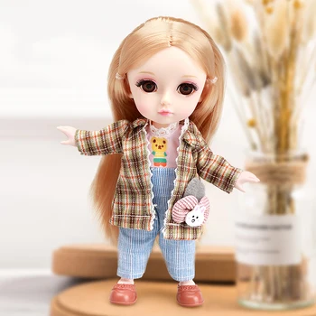 1/8 BJD Mini Lelle 16cm Kustamo Kopīgu Skaistu 3D Acis Maza Meitene Pricess Saģērbt Rotaļlietas Meitenēm Dāvanu Bērnu Lelles