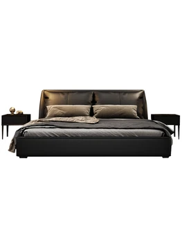 Gaismas luksusa mūsdienu vienkārši itāļu ļoti vienkārša ādas gulta guļamistabā high-end queen bed masīvkoka gulta