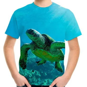 Joyonly Bērniem Iespiests Dziļi Jūras Krāsas T Krekls ar Īsām Piedurknēm 2023 Vasarā Bērni Zēns/Meitene Galaxy Liels Bruņurupucis Atdzist Topi, t-veida T-krekls