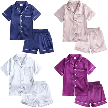 Vasaras bērnu mājas drēbes zēniem un meitenēm 2-piece bērnu ledus zīda pidžamas komplekts
