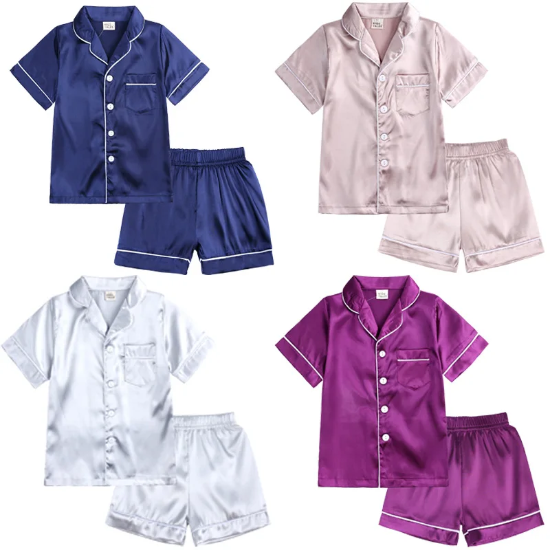 Vasaras bērnu mājas drēbes zēniem un meitenēm 2-piece bērnu ledus zīda pidžamas komplekts