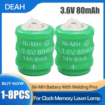 1-8PCS 3.6 V 80mAh Ni-MH Baterijām, Ar Metināšanas Tapas Saules Ūdens Sildītājs Taimeris Pulkstenis LED Lampas NI MH podziņelementi