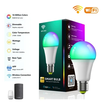 10W RGB Aptumšojami LED Spuldzes, Wifi, Bluetooth saderīgu Tālvadības pults, Taimeris E27 Lampas Spuldzes Balss Kontroles Darbu Ar Alexa, Google Home