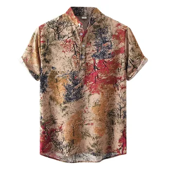 2023 Vīriešu Havaju Krekls Uzdrukāts Gadījuma Streetwear Stand Apkakli, Pogu Īsām Piedurknēm Vintage Atpūtas Luksusa S-2XL