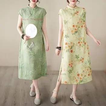 2023 ķīnas vintage kleita valsts ziedu drukāt uzlabota cheongsam austrumu retro qipao tradicionālās tautas stila kleita brīvs