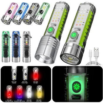 8/10 Režīmi LED Lukturīti UV Lukturīti, USB Uzlādējams Keychain Gaismas Multicolor Lampas Spēcīgs apgaismojums no Sāniem Lāpu Naudas Detektors