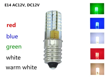 AC DC 12V E14 DC12V LED spuldze krāsas E14 12V LED E14 Zils AC12V SARKANĀS led sveču gaismā lustras spuldzes E14 DC12V Kristāla spuldze