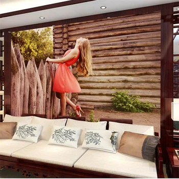 beibehang Pielāgotus Foto Tapetes, 3D Eiropas Pastorālo Meitene Koka Māju Dzīvojamā Istaba Guļamistaba Murals papel de parede 3d tapetes