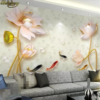 beibehang Pielāgotus foto tapetes, sienas gleznotājs un bagātīgu 3D reljefa lotus deviņas zivju, Ķīniešu stila sienas papel de parede