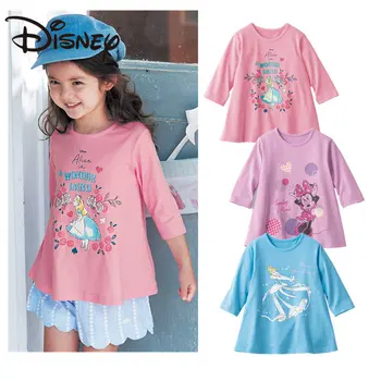 Disney Bērnu drēbītes Meitenēm Kokvilnas Septiņus Punktus Piedurknēm Pavasaris un Rudens, Vasaras T-krekls Karikatūra Princese T-krekli Meitenēm