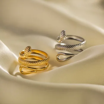 DĀRGIE-DZĪVES Zelta pārklājumu nerūsējošā tērauda klasisko čūskas dizaina dobi regulējams gredzens sieviešu modes titāna tērauda gredzens