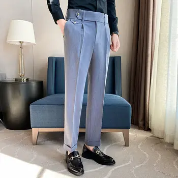Homme Britu Stils Uzņēmumu Formālās Valkāt Uzvalku Bikses Vīriešu Apģērbu Cietā Slim Fit Ikdienas Biroja Taisnas Bikses Tīras Krāsas G157