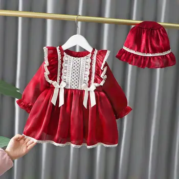 Jauno Modes Meitene, Bērnu Kleitu Par Jaundzimušo Bērnu Drēbes Princess Dress Bērniem Drēbes Meitenēm Pavasara Rudens Kleitas ar Cepuri 0-4Y