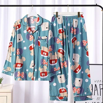 Pavasara Rudens Sieviešu Pidžamas Komplekts Drukāšanas Sleepwear Krekls Elsas, Atloks, Naktsveļu Kokvilnas Gadījuma Loungewear Miega Set Home (Sākuma Apģērbi