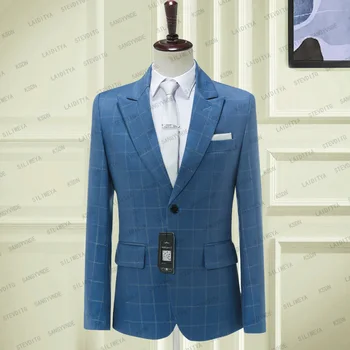 Vīriešu Uzvalks Groomsmen Coat Check Modelis Slim Fit Formālas Biznesa Tuxedos Viens Gabals Vienu Krūtīm, Pavasara Jaka 2023