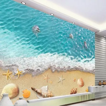 wellyu Pasūtījuma liela mēroga murals jūras gliemene zvaigznes delfīni spēlē ūdeni TV fons neaustu vides tapetes