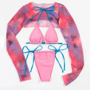 Ātri Žāvēšanas 3Pcs/Set Stilīgi Split Tipa Bikini Komplekts pret Nodilumu Izturīgs Peldkostīmu Polsterēta Peldēšanai